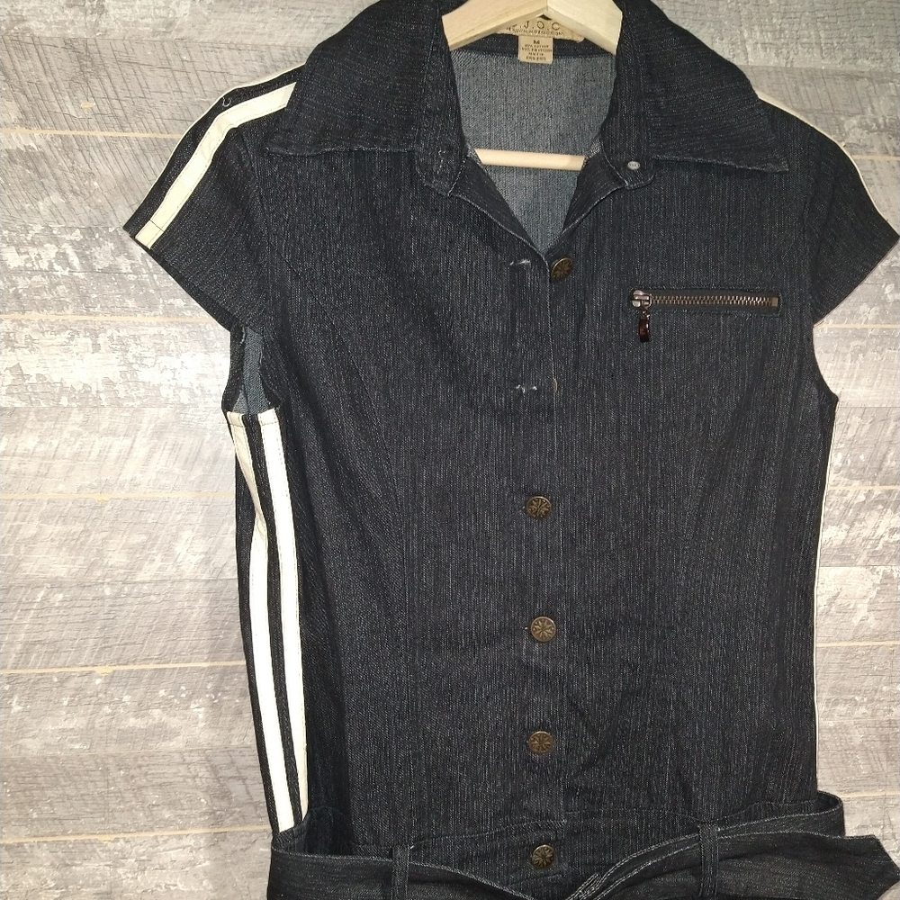 O. J. O. C. Black Denim Belted Mini Jumpsuit - M